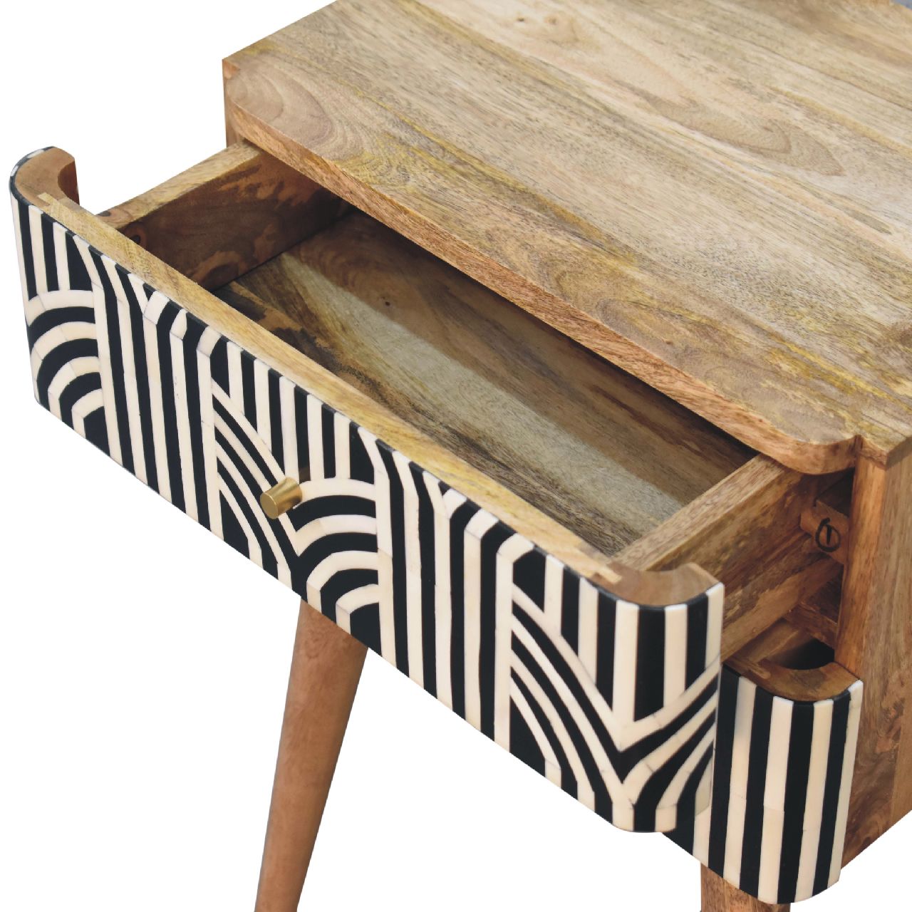 Edessa Bone Inlay Nightstand - Solid Mango Wood Oak Finish