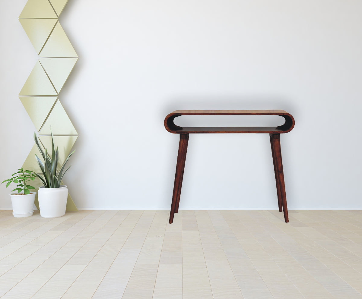 Amaya Nordic Style Console Table - Solid Mango Wood Chestnut finish