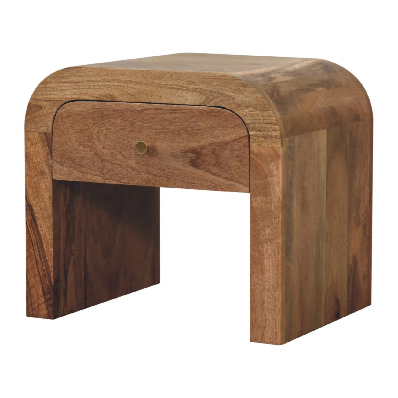 Darcy Round Mango Wood Nightstand - 1 Drawer with Brass Knob