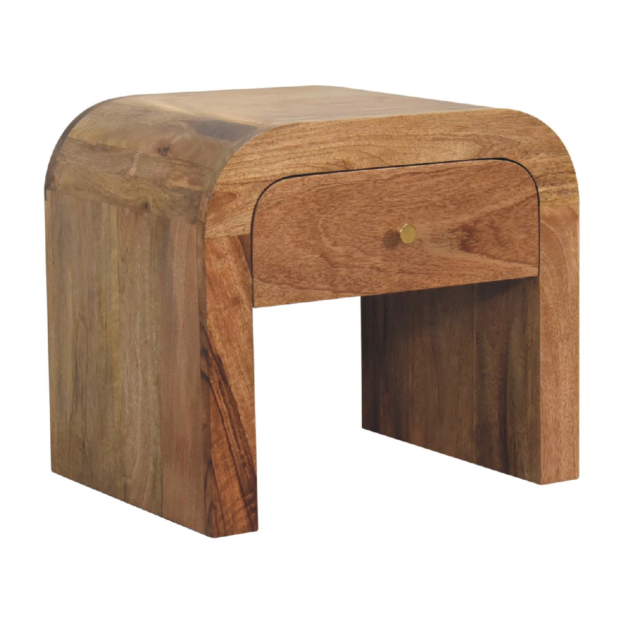 Darcy Round Mango Wood Nightstand - 1 Drawer with Brass Knob