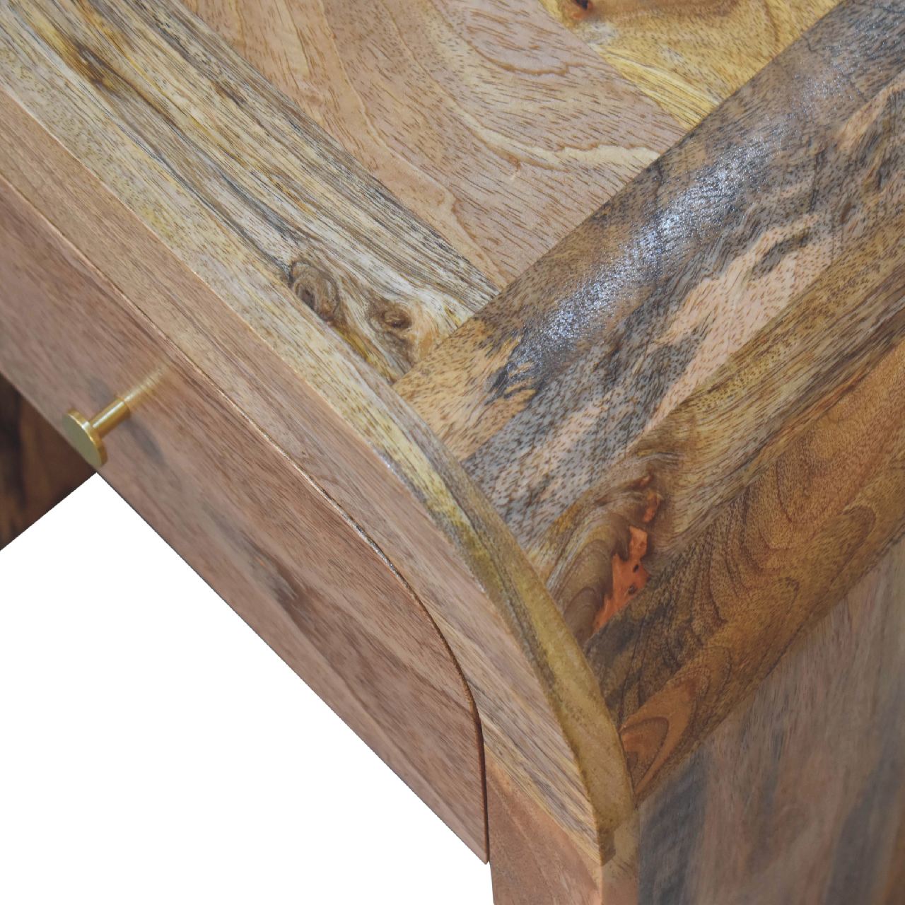 Darcy Round Mango Wood Nightstand - 1 Drawer with Brass Knob