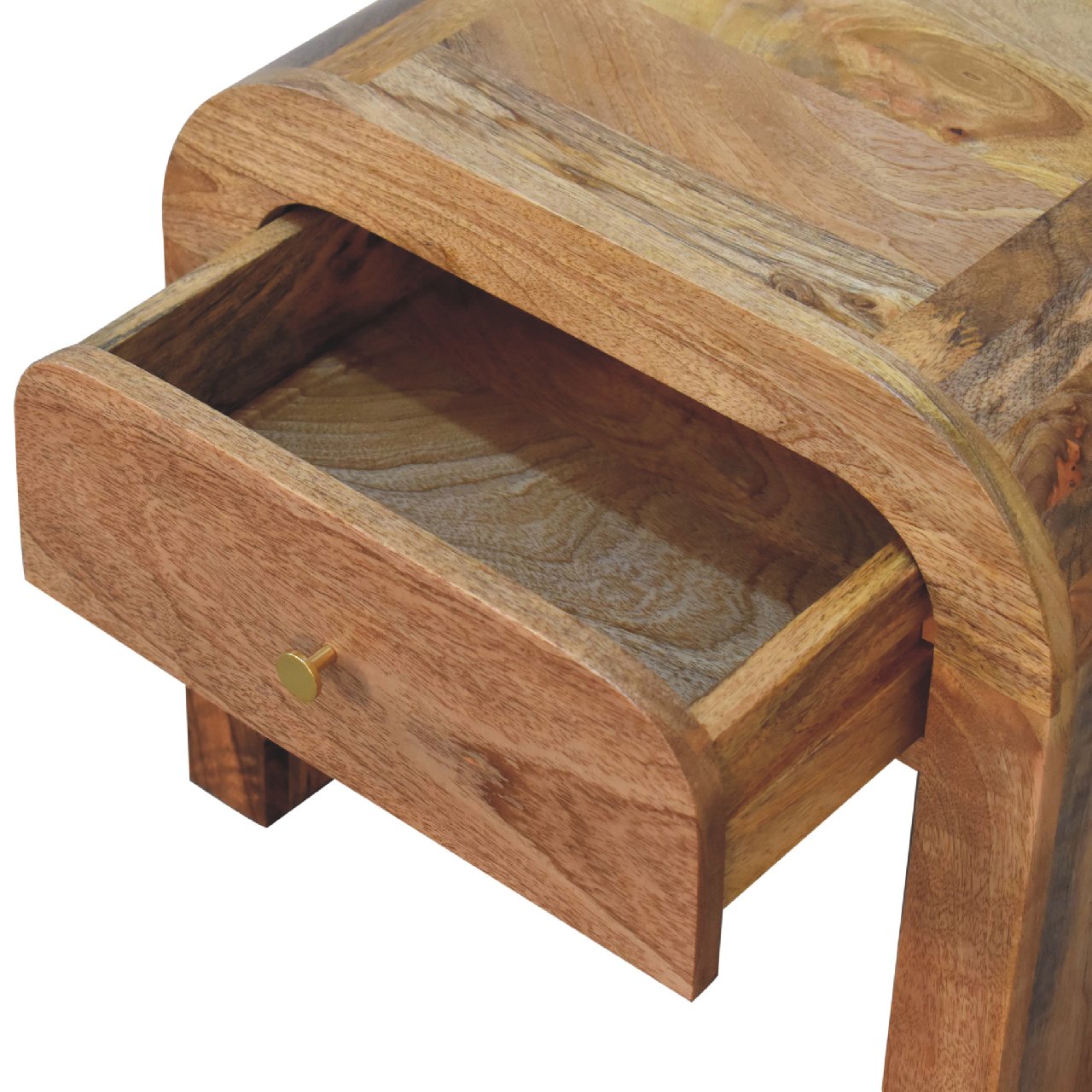 Darcy Round Mango Wood Nightstand - 1 Drawer with Brass Knob