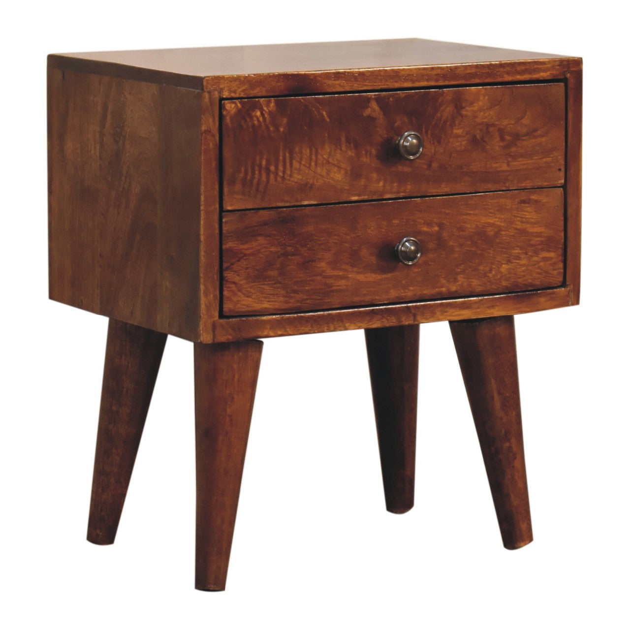 Mini Chestnut Nightstand - Solid Mango Wood 2 Drawers