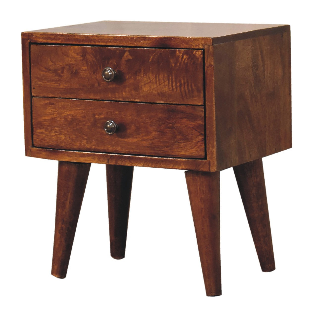 Mini Chestnut Nightstand - Solid Mango Wood 2 Drawers