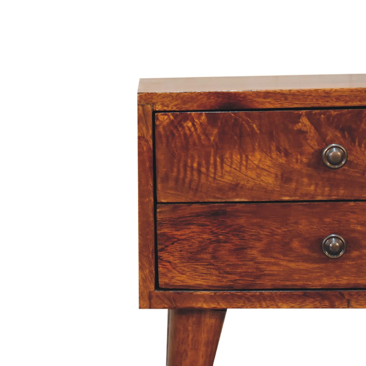 Mini Chestnut Nightstand - Solid Mango Wood 2 Drawers