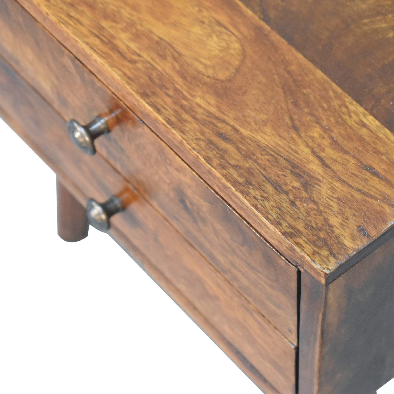 Mini Chestnut Nightstand - Solid Mango Wood 2 Drawers