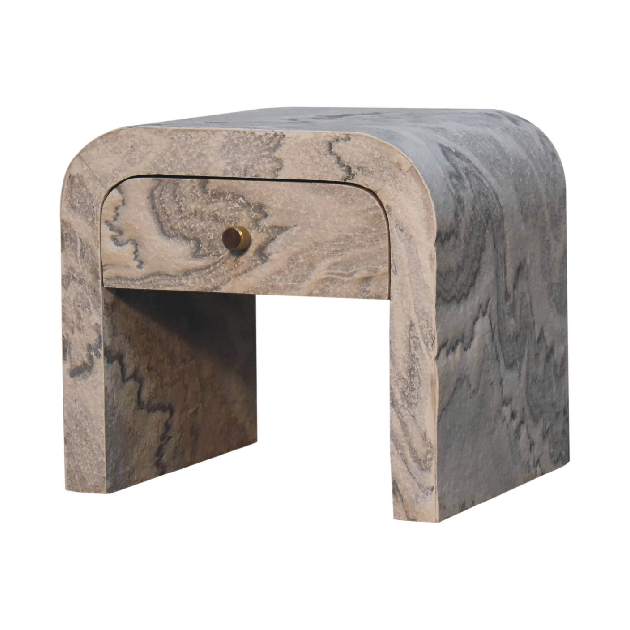 Nouveau Nightstand - Solid Mango Wood with Marble Effect Stone Veneer
