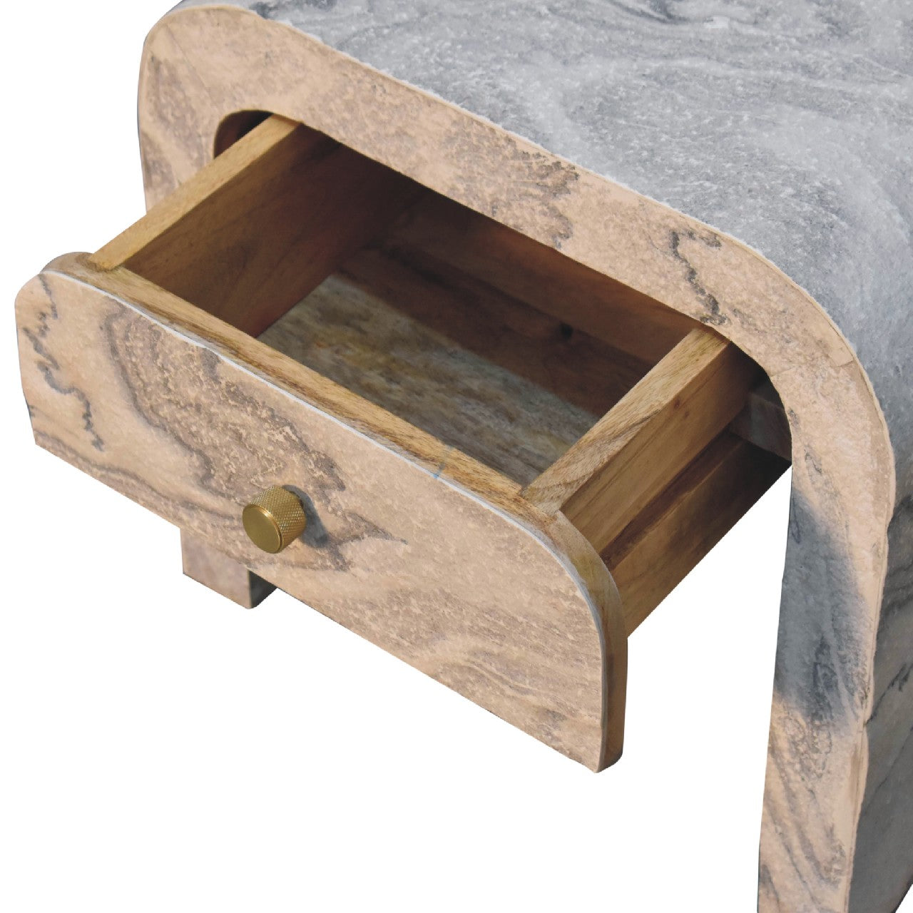Nouveau Nightstand - Solid Mango Wood with Marble Effect Stone Veneer