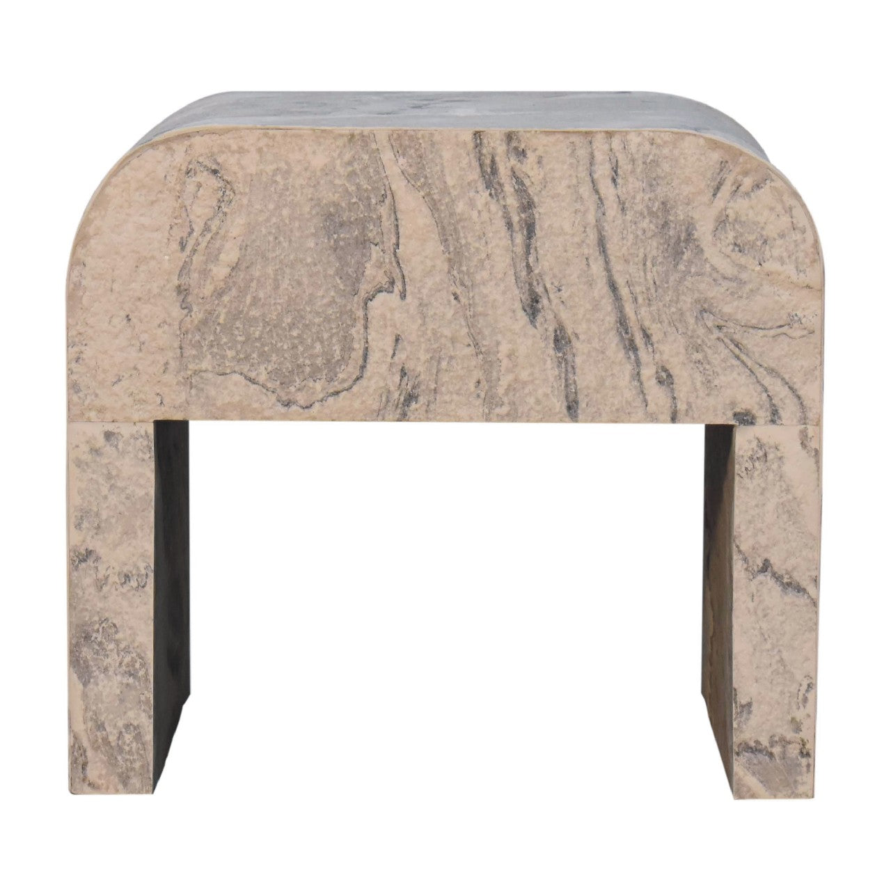 Nouveau Nightstand - Solid Mango Wood with Marble Effect Stone Veneer