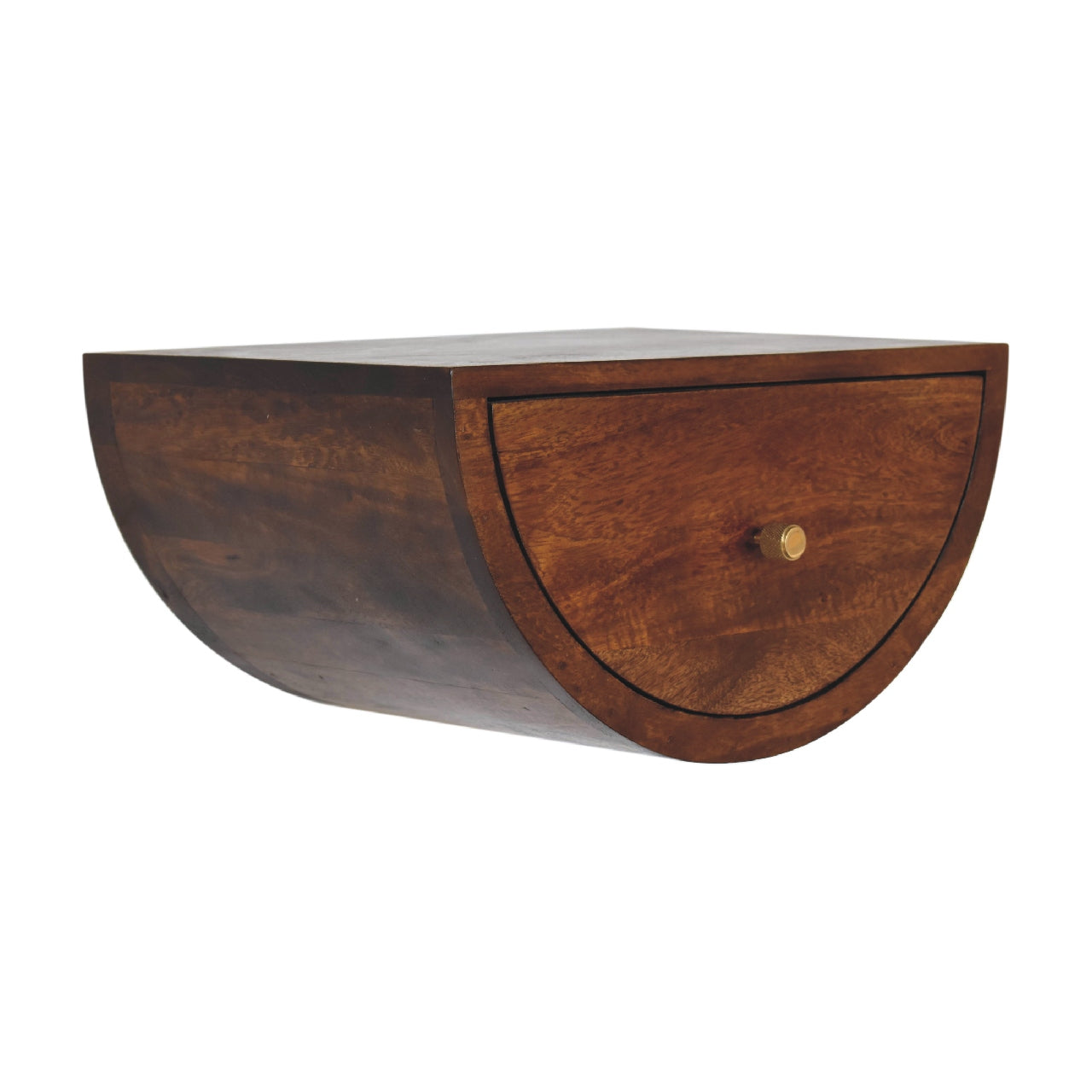 Chestnut Crescent Floating Nightstand - Solid Mango Wood 1 Drawer