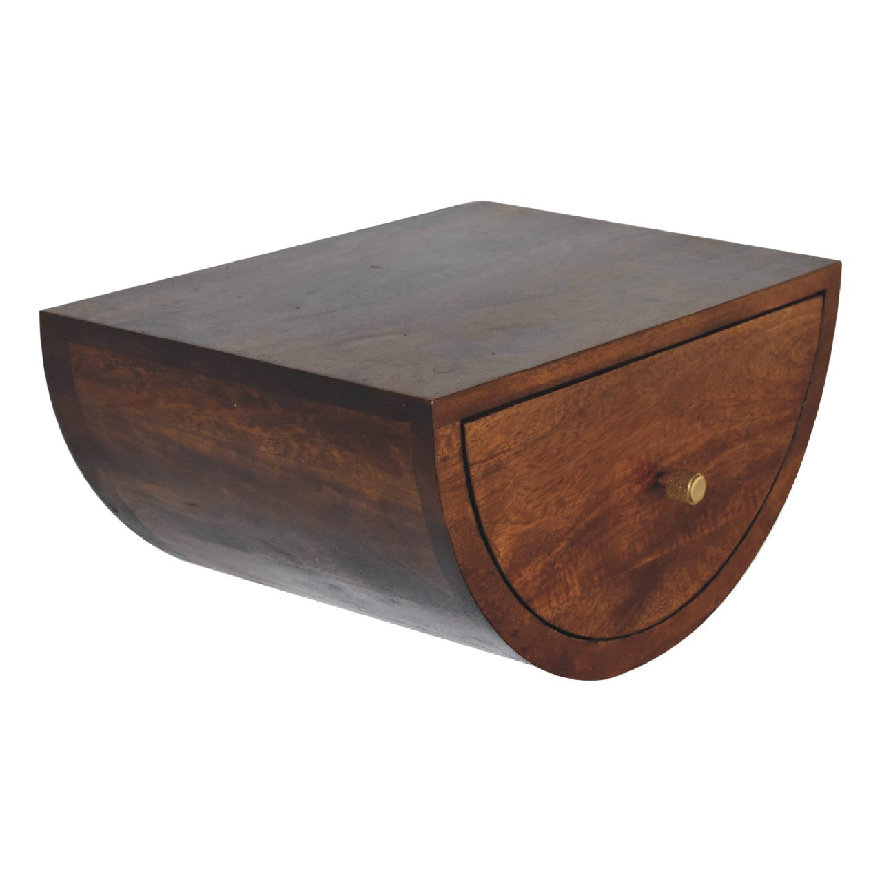 Chestnut Crescent Floating Nightstand - Solid Mango Wood 1 Drawer