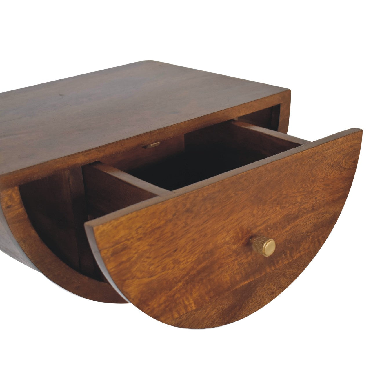 Chestnut Crescent Floating Nightstand - Solid Mango Wood 1 Drawer