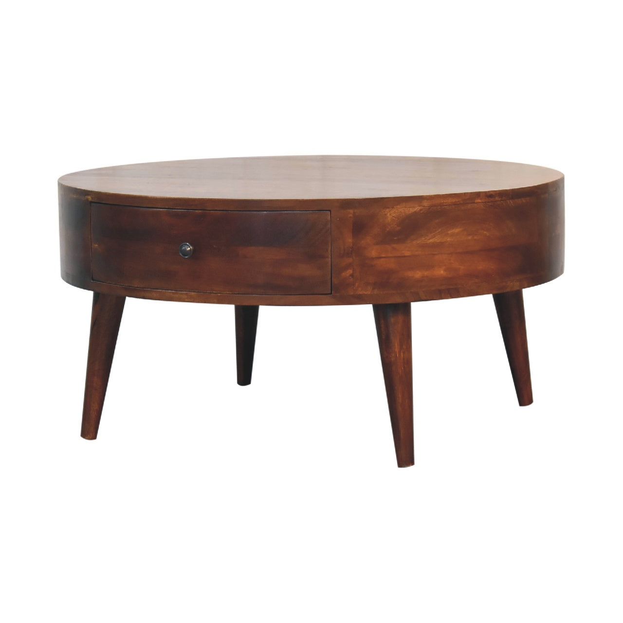 Odyssey Round Coffee Table - Solid Mango Wood Chestnut Finish
