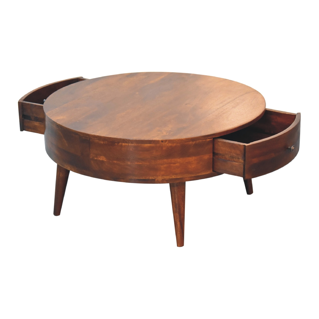 Odyssey Round Coffee Table - Solid Mango Wood Chestnut Finish