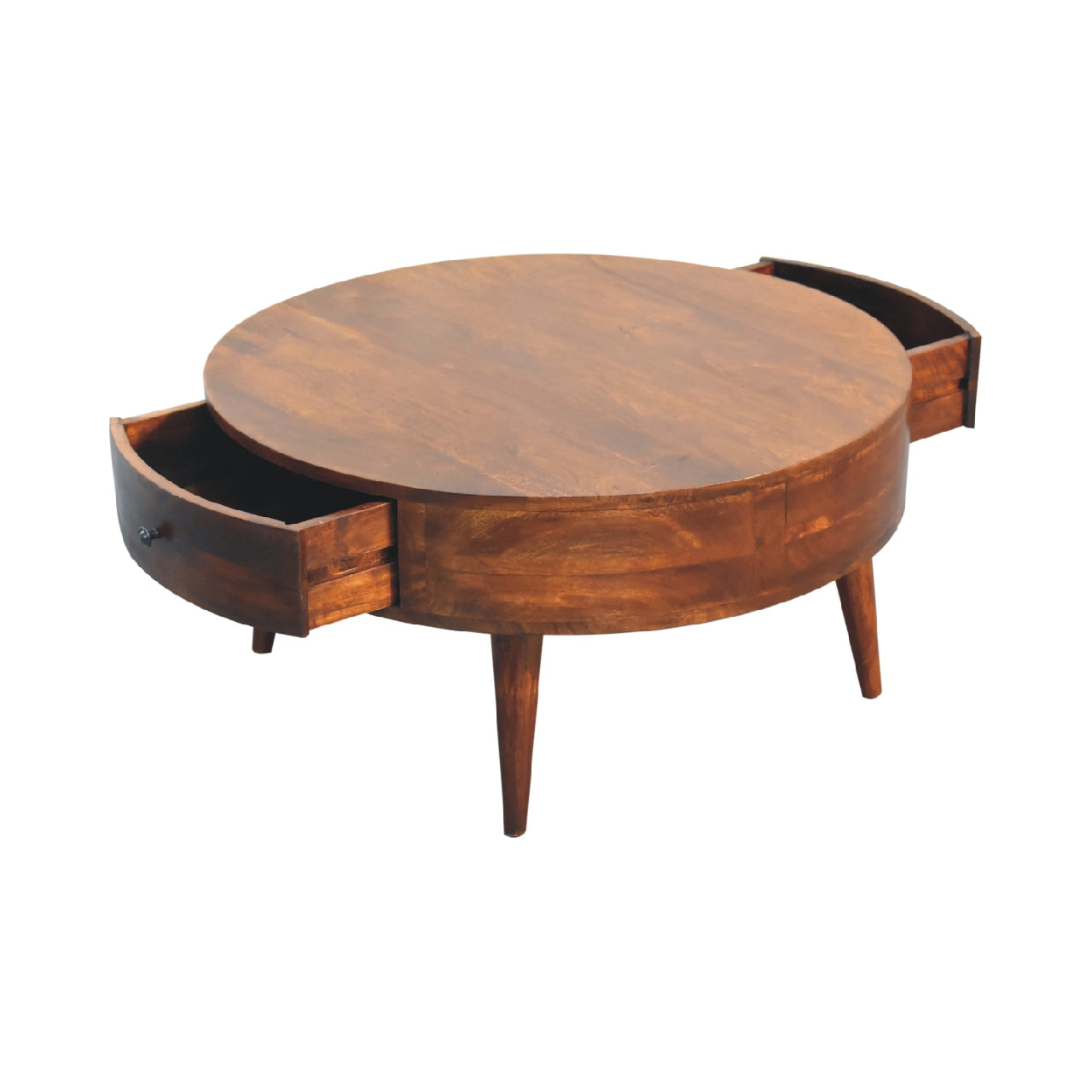 Odyssey Round Coffee Table - Solid Mango Wood Chestnut Finish
