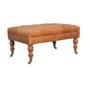 Buffalo Tan Leather Ottoman with Mango Wood Legs