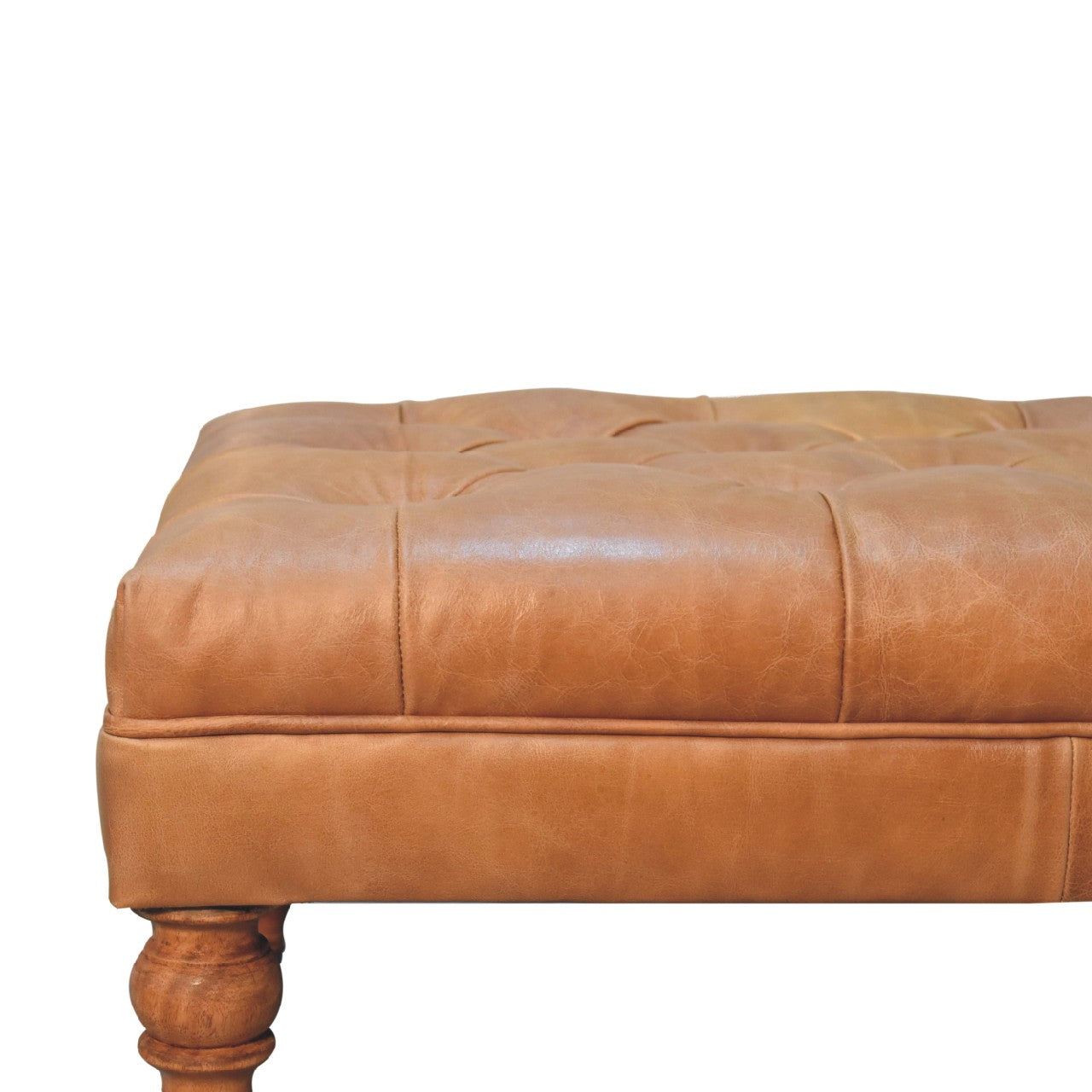 Buffalo Tan Leather Ottoman with Mango Wood Legs
