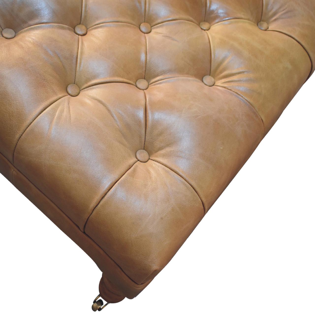 Buffalo Tan Leather Ottoman with Mango Wood Legs