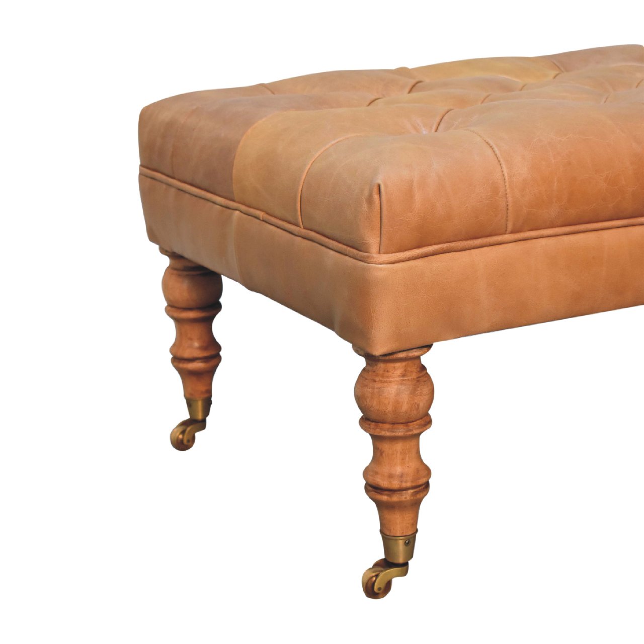 Buffalo Tan Leather Ottoman with Mango Wood Legs