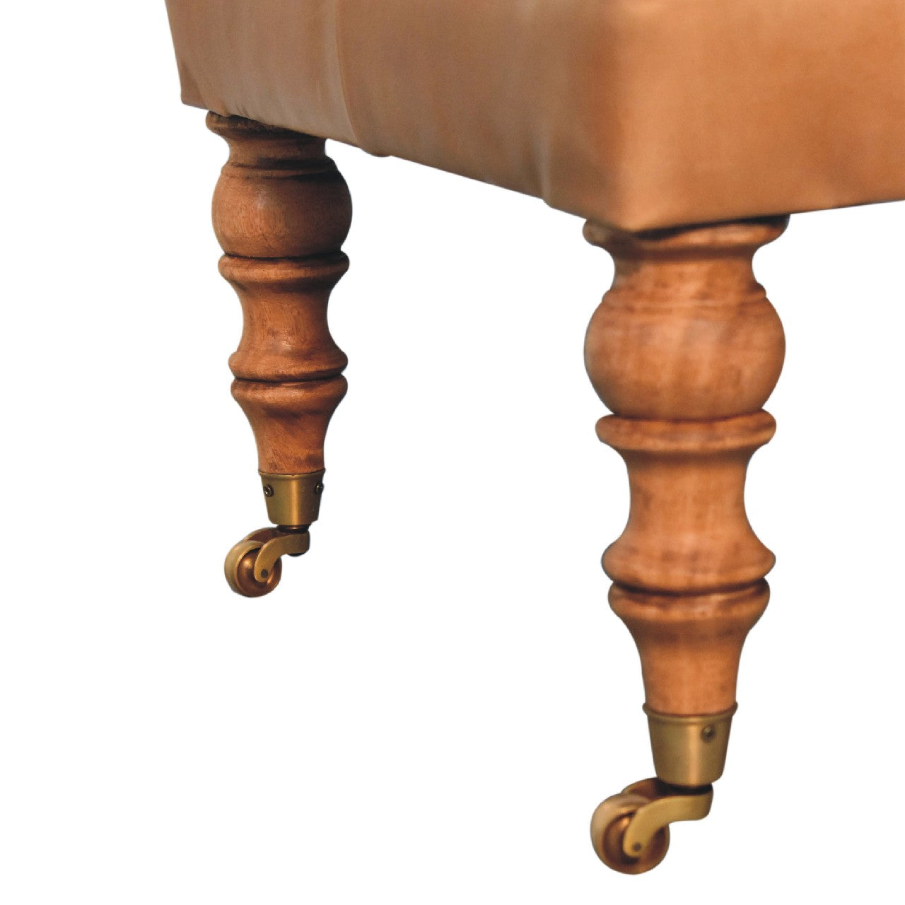 Buffalo Tan Leather Ottoman with Mango Wood Legs