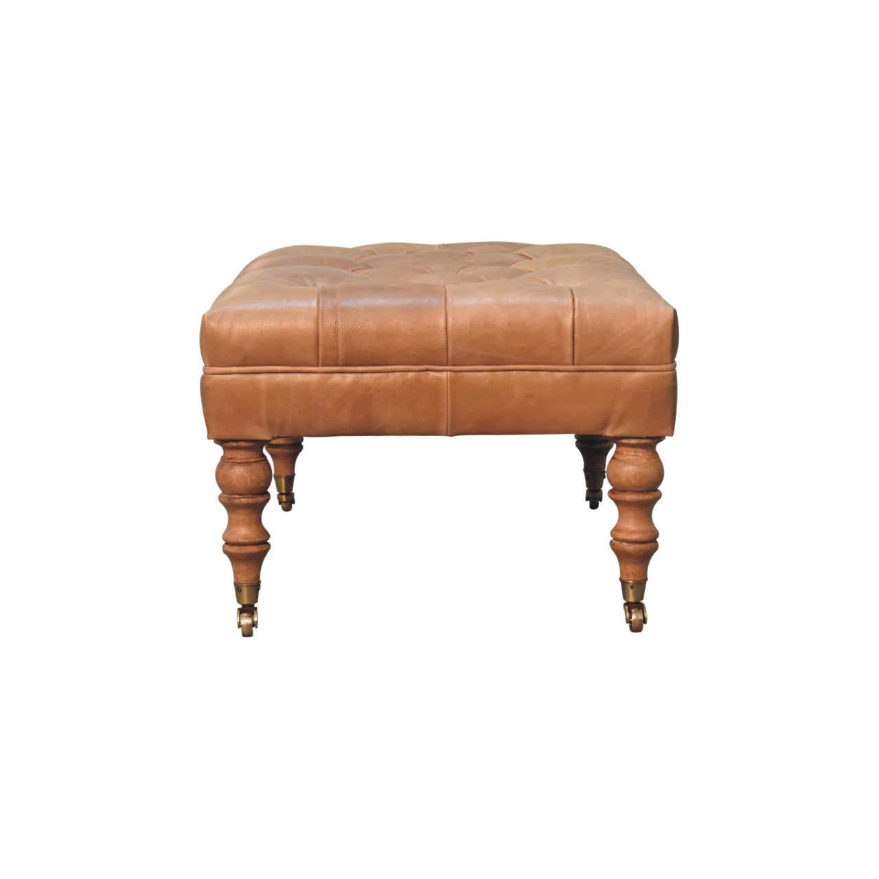 Buffalo Tan Leather Ottoman with Mango Wood Legs