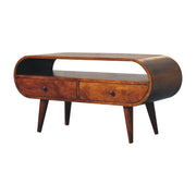 Chestnut Solid Mango Wood Circular TV Stand with 2 Drawers