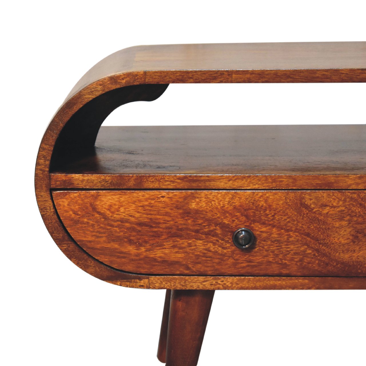Chestnut Solid Mango Wood Circular TV Stand with 2 Drawers
