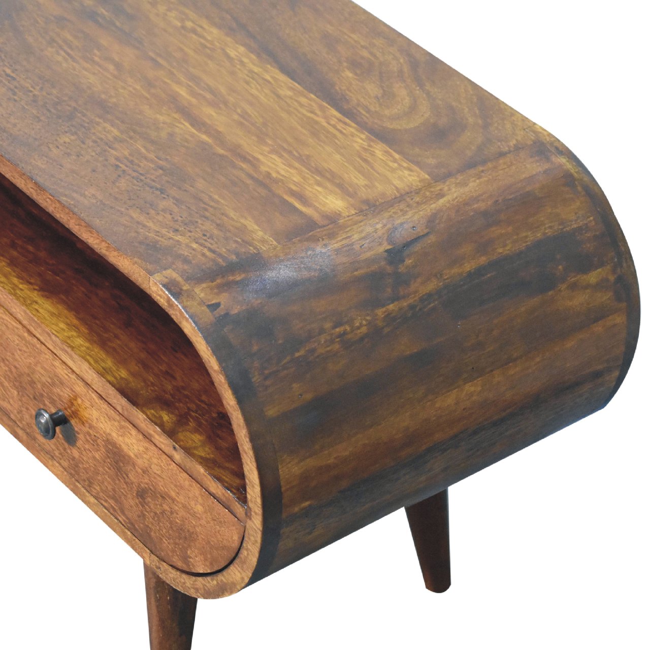 Chestnut Solid Mango Wood Circular TV Stand with 2 Drawers