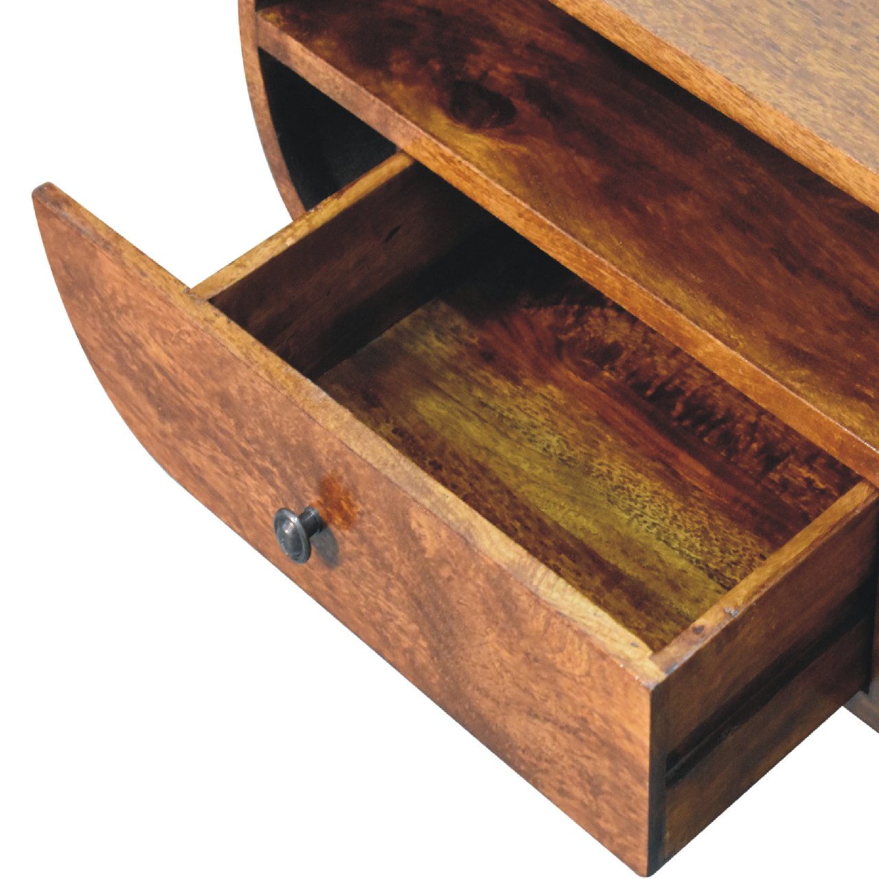 Chestnut Solid Mango Wood Circular TV Stand with 2 Drawers