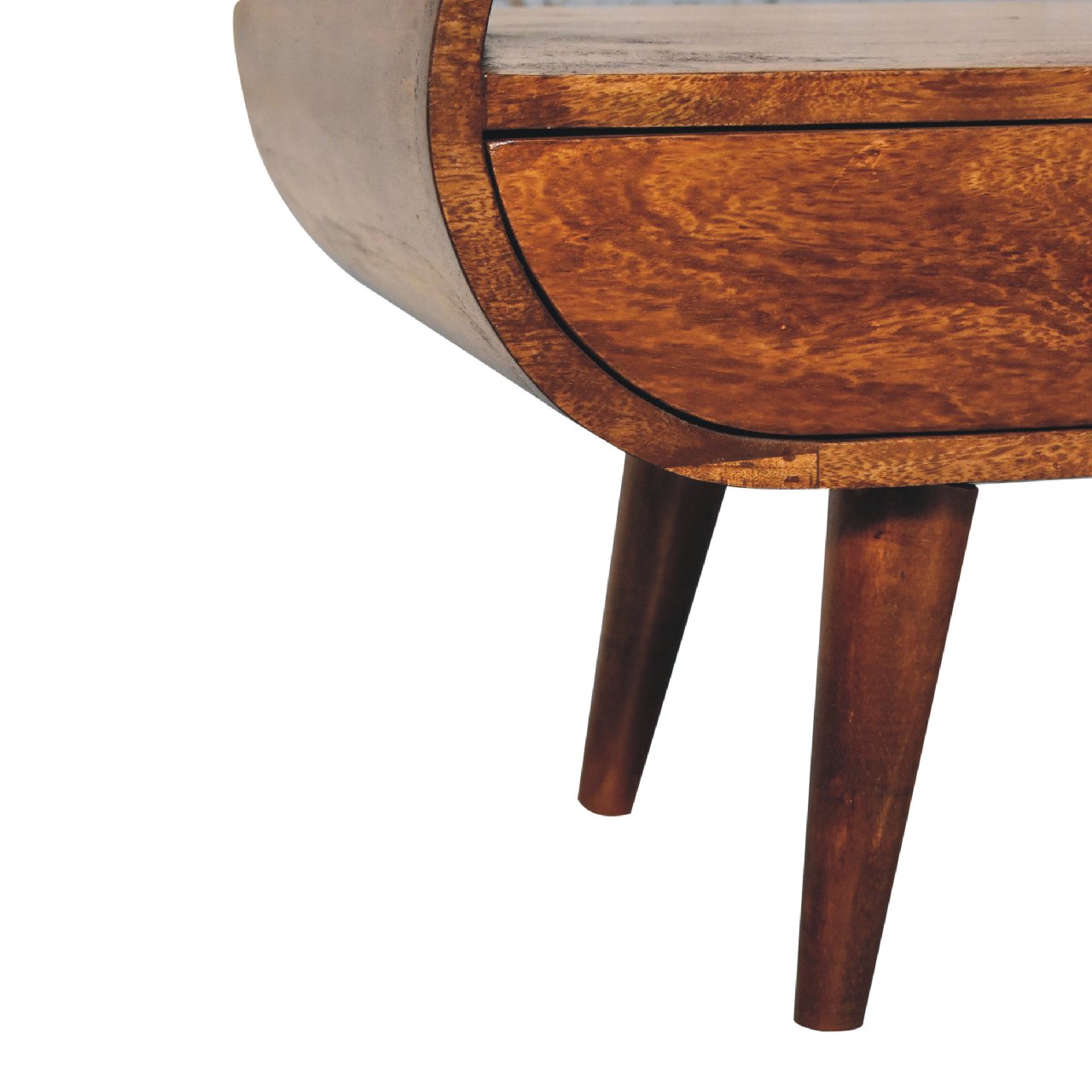Chestnut Solid Mango Wood Circular TV Stand with 2 Drawers