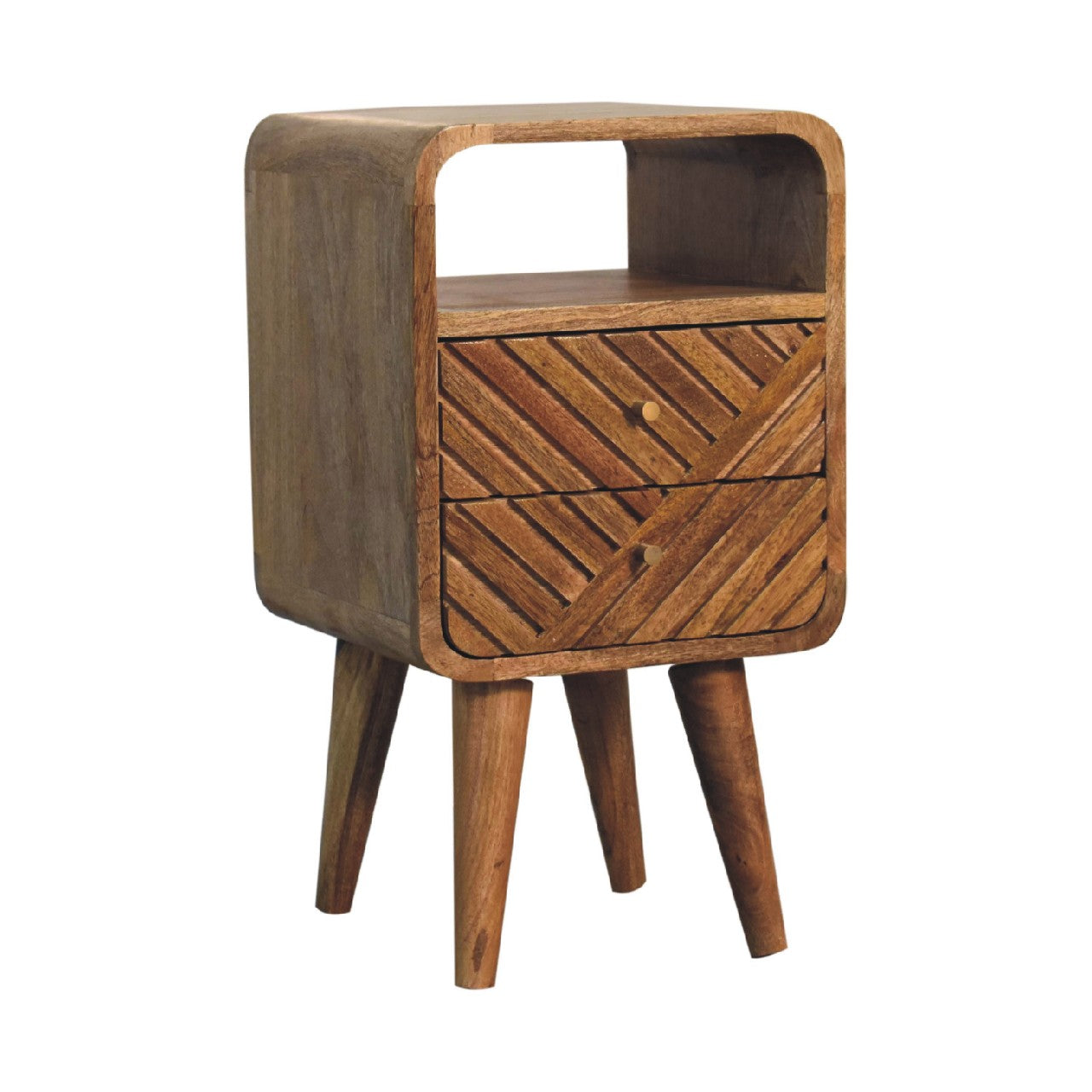 Mini Lille Curved Nightstand - Solid Mango Wood Oak Finish