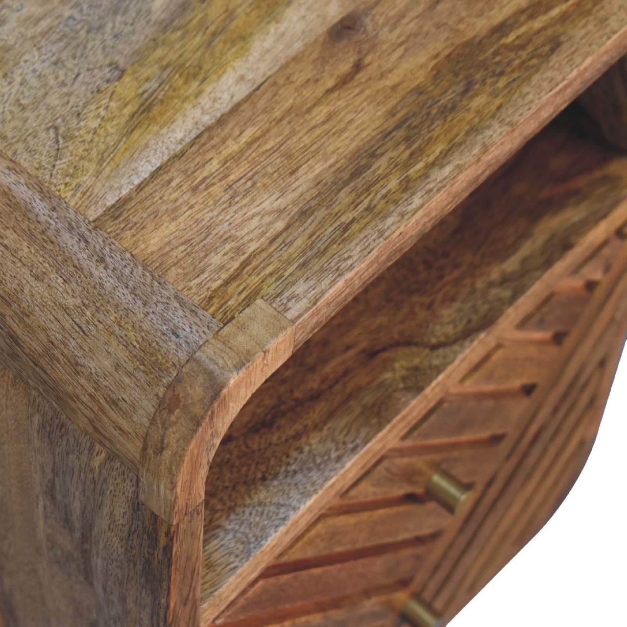 Mini Lille Curved Nightstand - Solid Mango Wood Oak Finish