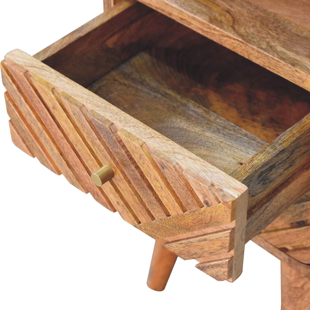 Mini Lille Curved Nightstand - Solid Mango Wood Oak Finish