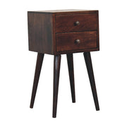 Mini 2-Drawer Solid Mango Wood Nightstand - Walnut Finish