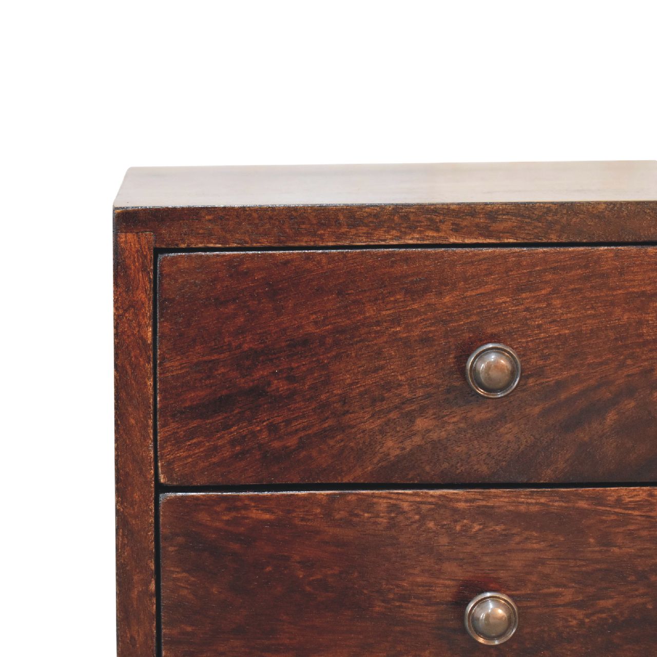 Mini 2-Drawer Solid Mango Wood Nightstand - Walnut Finish