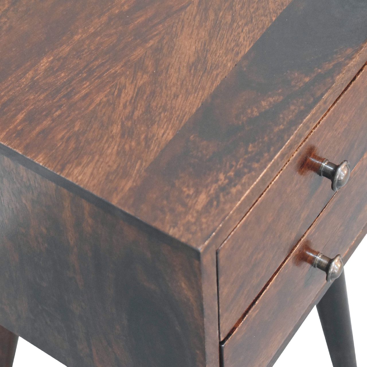 Mini 2-Drawer Solid Mango Wood Nightstand - Walnut Finish