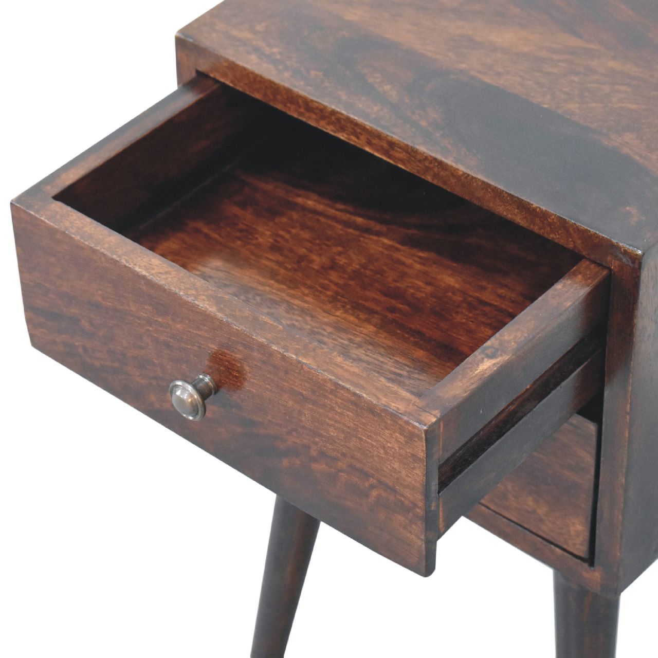 Mini 2-Drawer Solid Mango Wood Nightstand - Walnut Finish