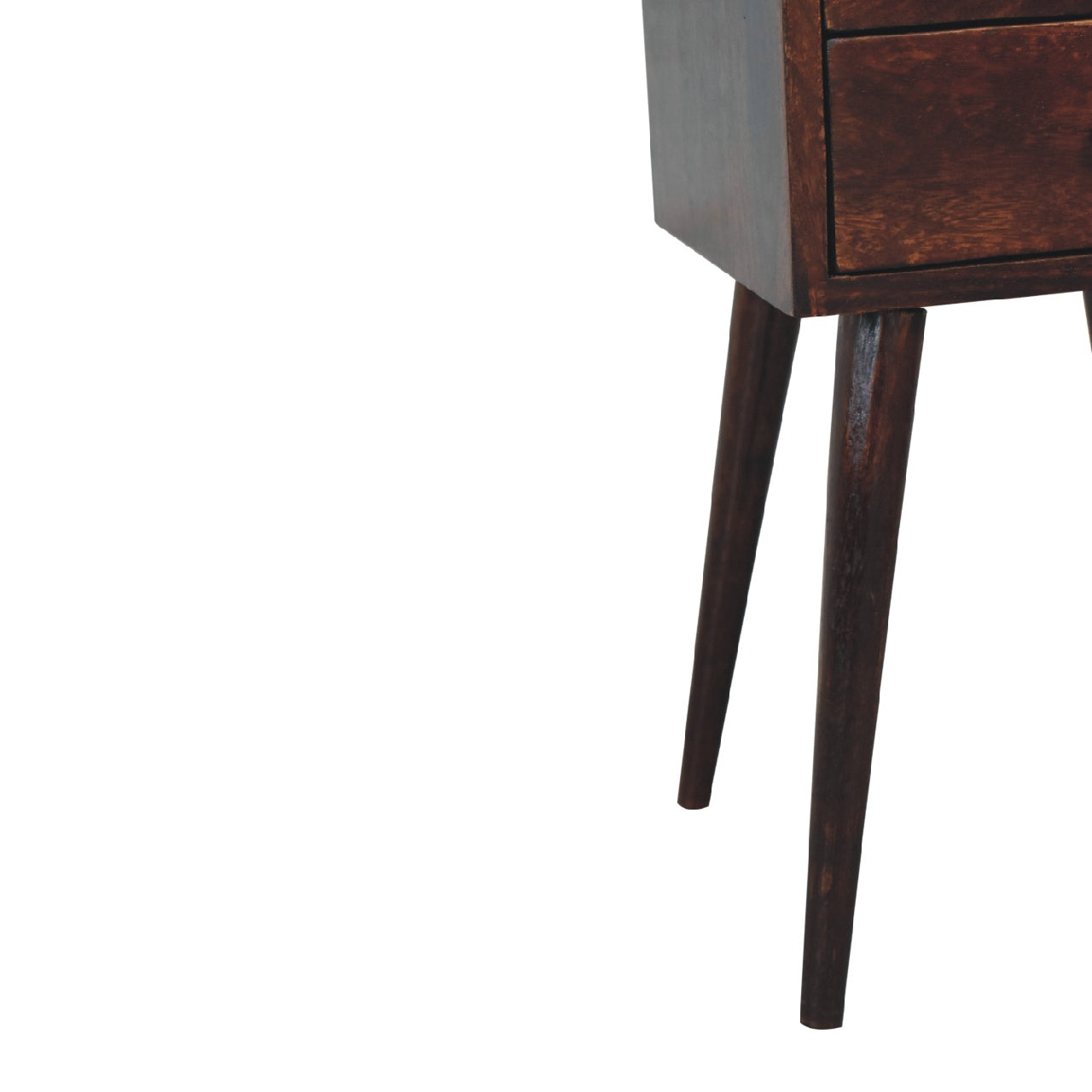 Mini 2-Drawer Solid Mango Wood Nightstand - Walnut Finish
