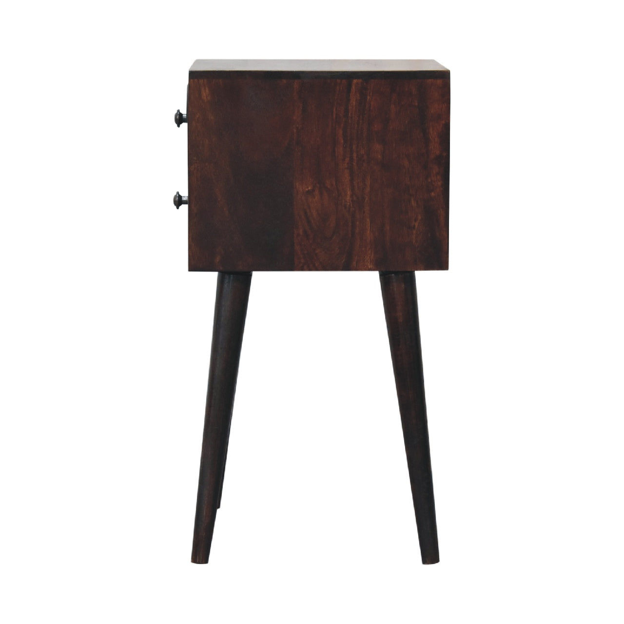 Mini 2-Drawer Solid Mango Wood Nightstand - Walnut Finish