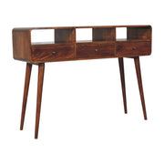 Triple Curved Chestnut Console Table - Solid Mango Wood 3 Drawer