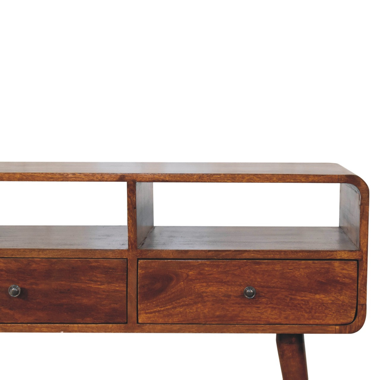Triple Curved Chestnut Console Table - Solid Mango Wood 3 Drawer