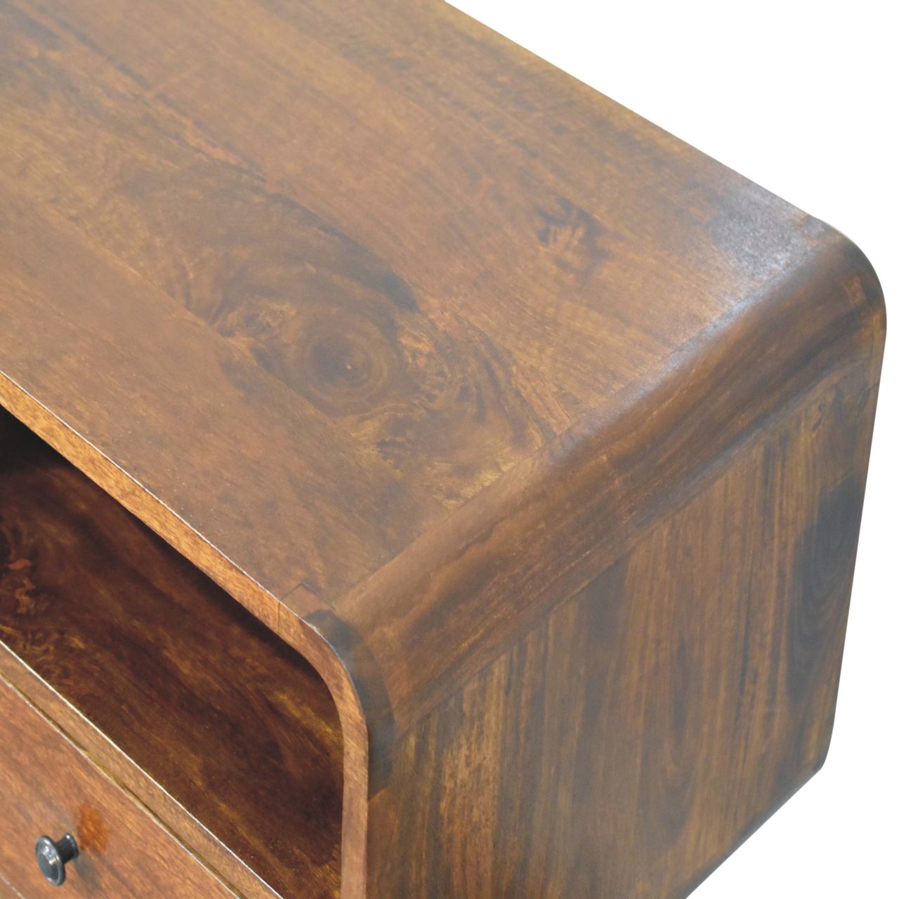 Triple Curved Chestnut Console Table - Solid Mango Wood 3 Drawer