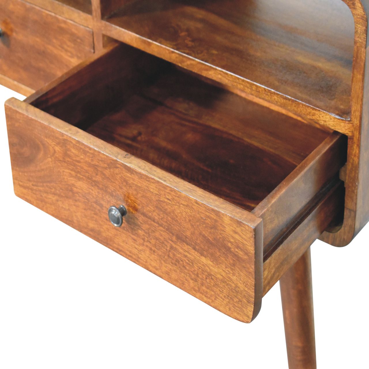 Triple Curved Chestnut Console Table - Solid Mango Wood 3 Drawer
