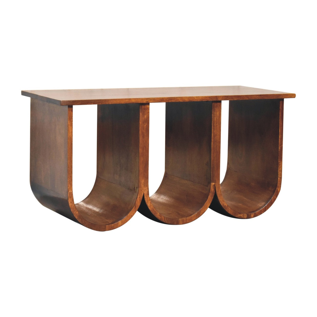 Triple Open Mango Wood Coffee Table - Chestnut Finish