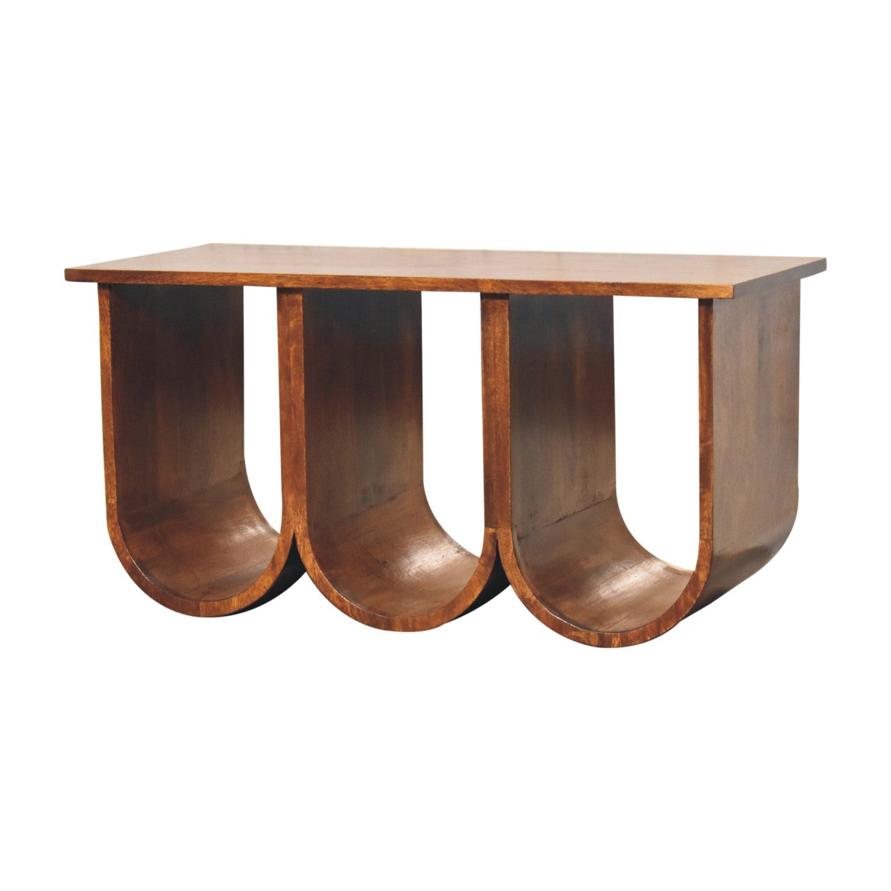 Triple Open Mango Wood Coffee Table - Chestnut Finish