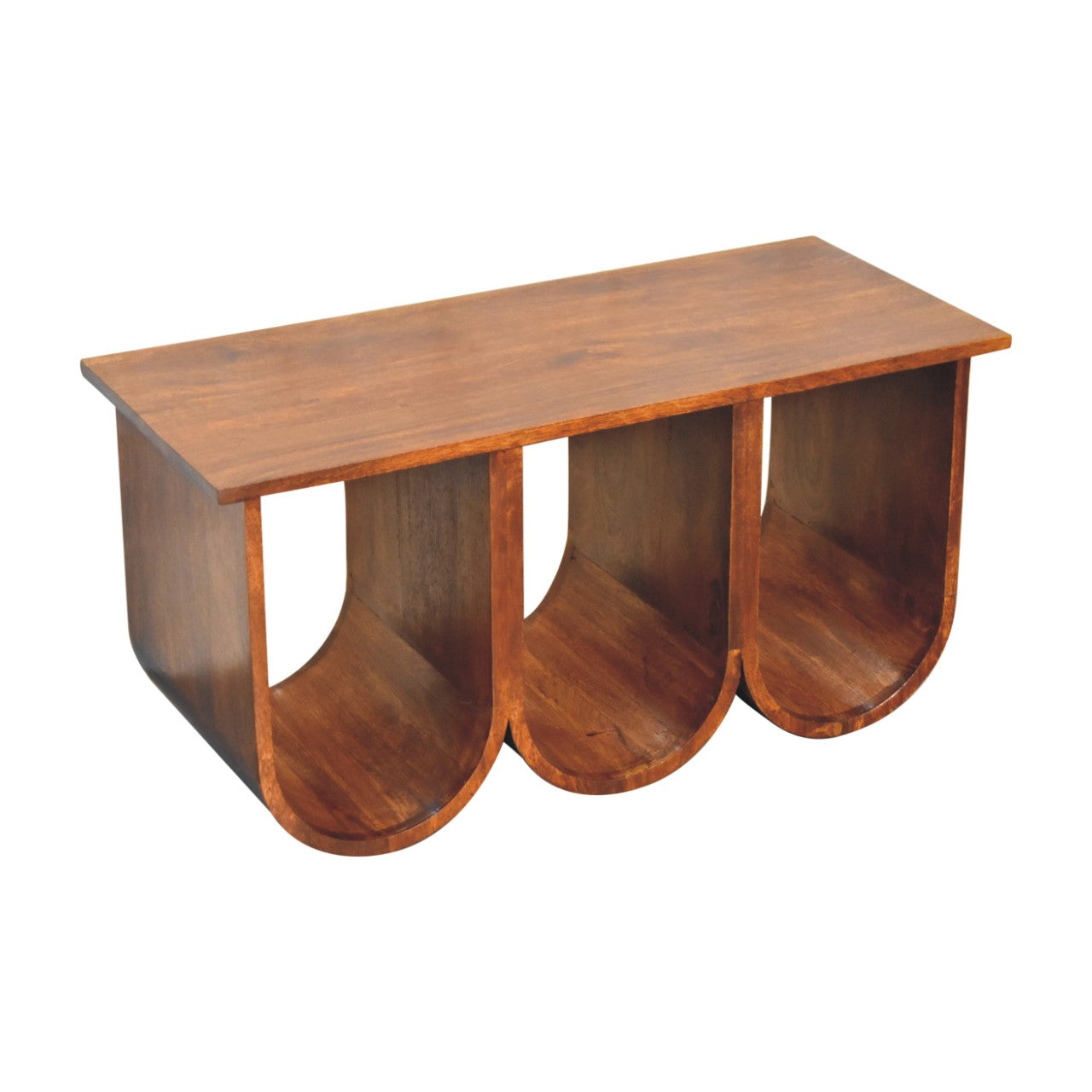 Triple Open Mango Wood Coffee Table - Chestnut Finish