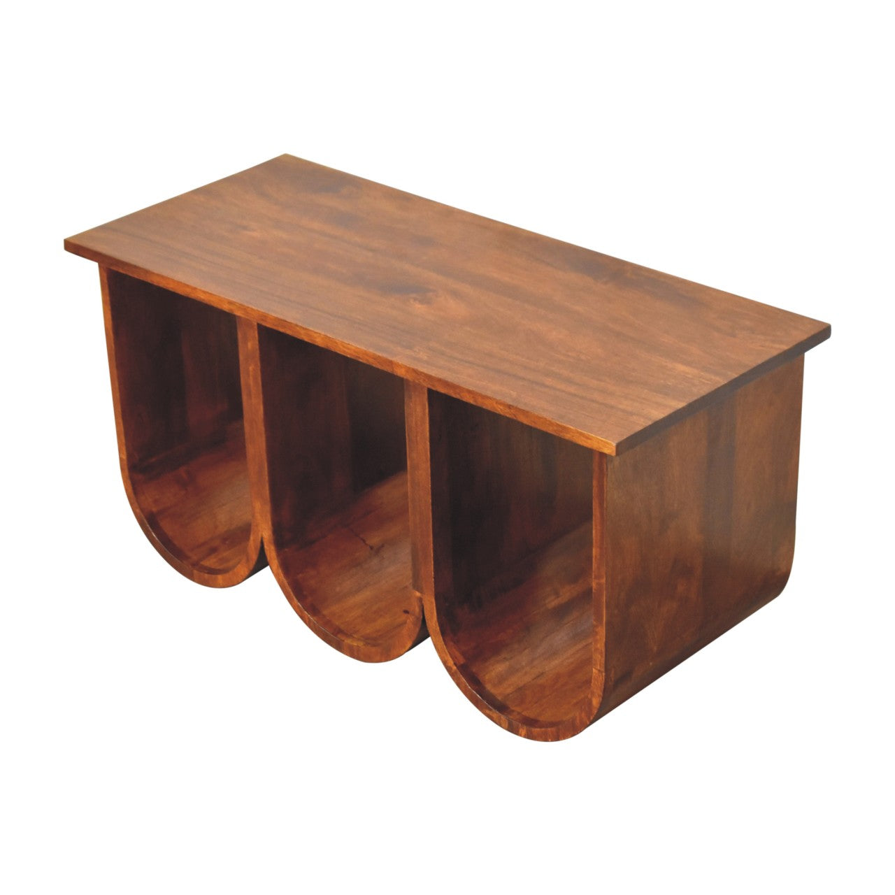 Triple Open Mango Wood Coffee Table - Chestnut Finish