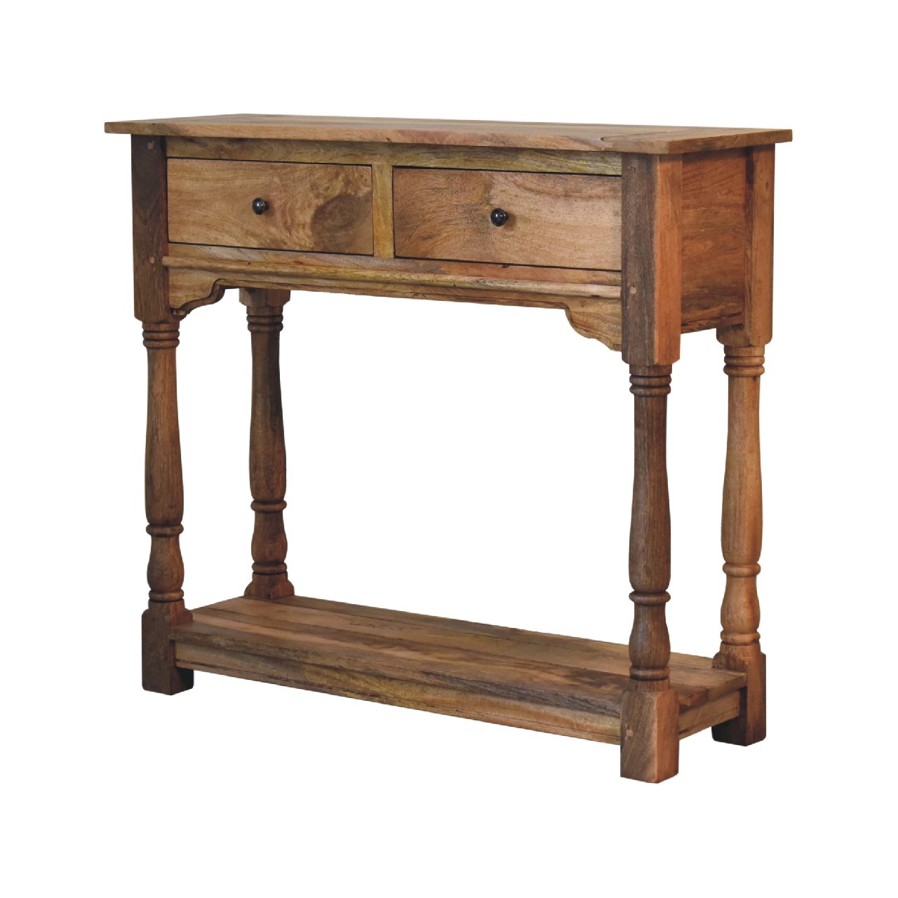 Granary Console Table - Solid Mango Wood 2 Drawer Oak-ish Finish