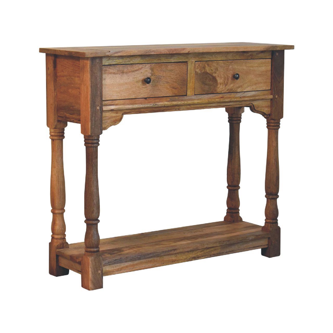Granary Console Table - Solid Mango Wood 2 Drawer Oak-ish Finish