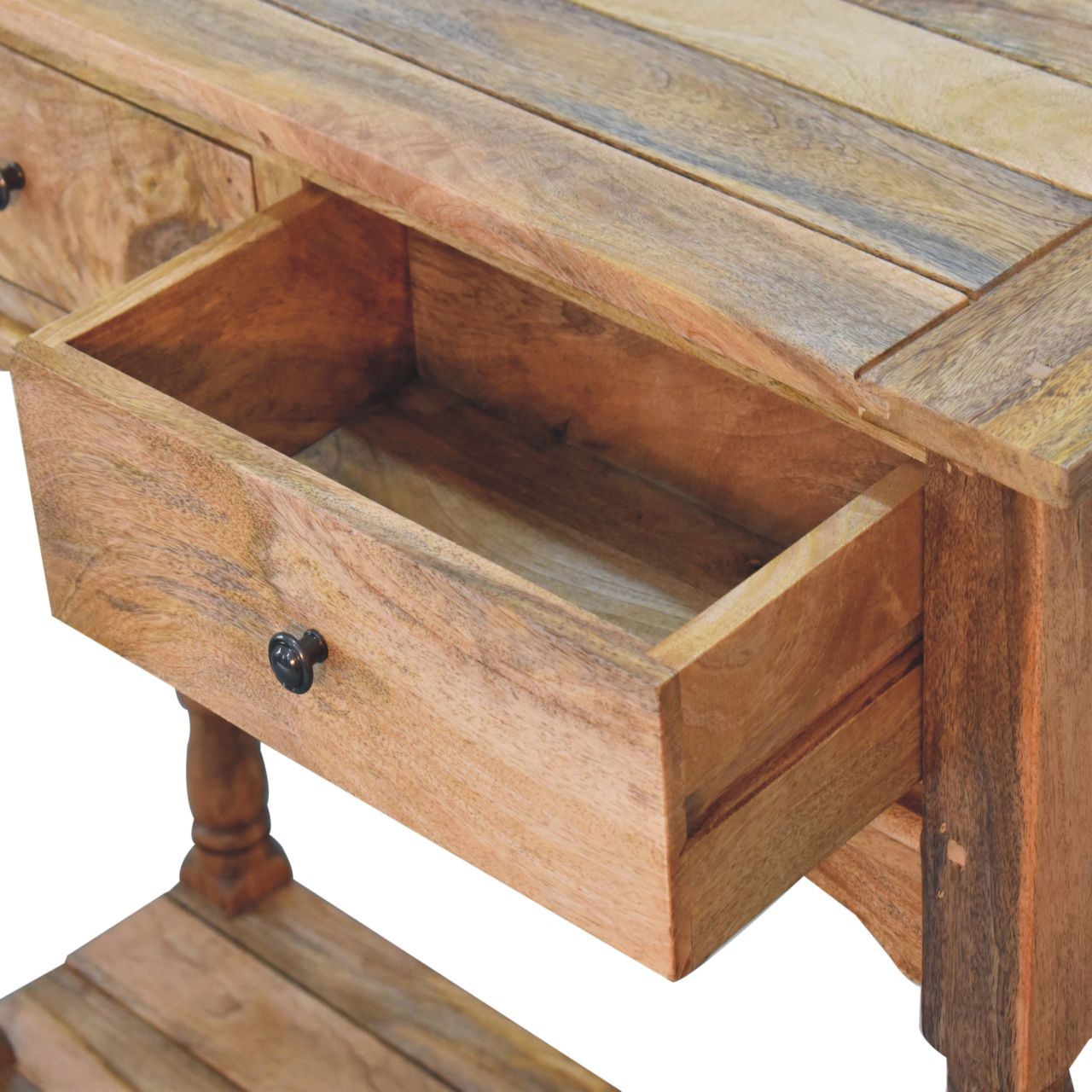 Granary Console Table - Solid Mango Wood 2 Drawer Oak-ish Finish